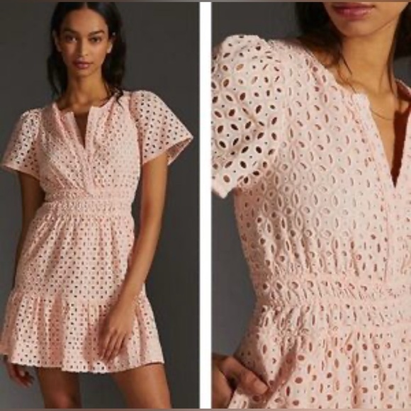 Anthropologie Dresses & Skirts - Anthropologie The Somerset Eyelet Edition Mini Dress Tiered Pink